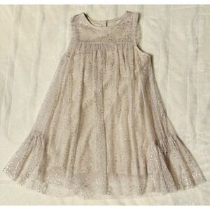 epk Designed in France taupe & silver polka dot tulle swing dress girl’s size 4A